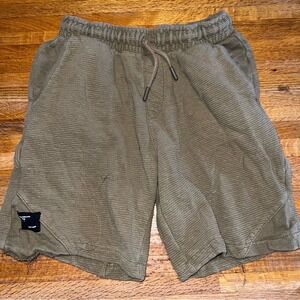 Zara Inditex Youth 10 Khaki Cloth Stripe Texture Drawstring Slash Pockets Shorts